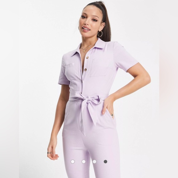 ASOS Tall 70s kickflare boilersuit in lilac - Picture 7 of 7